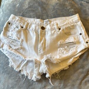 One Teaspoon White Distressed Denim Shorts